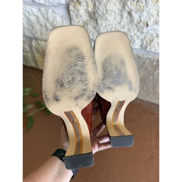 Sam Edelman RARE Raekel Croc-embossed Spiced Red Leather Block Heel Tall Boot 8M - Picture 10 of 11